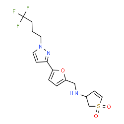 ChemSpider 2D Image | N-({5-[1-(4,4,4-Trifluorobutyl)-1H-pyrazol-3-yl]-2-furyl}methyl)-2,3-dihydro-3-thiophenamine 1,1-dioxide | C16H18F3N3O3S