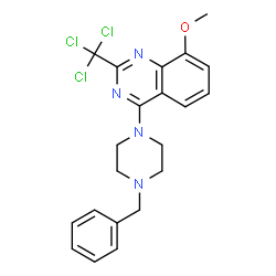 ChemSpider 2D Image | 4-(4-Benzyl-1-piperazinyl)-8-methoxy-2-(trichloromethyl)quinazoline | C21H21Cl3N4O