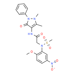 ChemSpider 2D Image | N-(1,5-Dimethyl-3-oxo-2-phenyl-2,3-dihydro-1H-pyrazol-4-yl)-N~2~-(2-methoxy-5-nitrophenyl)-N~2~-(methylsulfonyl)glycinamide | C21H23N5O7S
