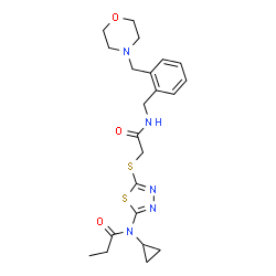 ChemSpider 2D Image | N-Cyclopropyl-N-{5-[(2-{[2-(4-morpholinylmethyl)benzyl]amino}-2-oxoethyl)sulfanyl]-1,3,4-thiadiazol-2-yl}propanamide | C22H29N5O3S2