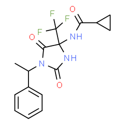 ChemSpider 2D Image | N-[2,5-Dioxo-1-(1-phenylethyl)-4-(trifluoromethyl)-4-imidazolidinyl]cyclopropanecarboxamide | C16H16F3N3O3