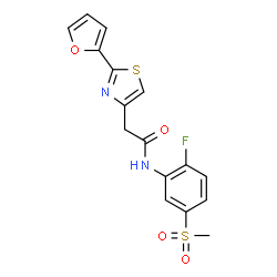 ChemSpider 2D Image | N-[2-Fluoro-5-(methylsulfonyl)phenyl]-2-[2-(2-furyl)-1,3-thiazol-4-yl]acetamide | C16H13FN2O4S2