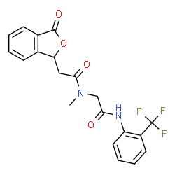 ChemSpider 2D Image | N~2~-Methyl-N~2~-[(3-oxo-1,3-dihydro-2-benzofuran-1-yl)acetyl]-N-[2-(trifluoromethyl)phenyl]glycinamide | C20H17F3N2O4