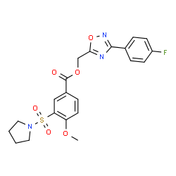ChemSpider 2D Image | [3-(4-Fluorophenyl)-1,2,4-oxadiazol-5-yl]methyl 4-methoxy-3-(1-pyrrolidinylsulfonyl)benzoate | C21H20FN3O6S