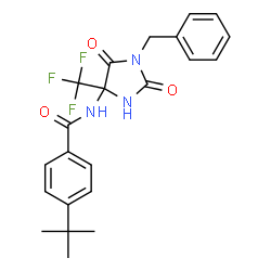 ChemSpider 2D Image | N-[1-Benzyl-2,5-dioxo-4-(trifluoromethyl)-4-imidazolidinyl]-4-(2-methyl-2-propanyl)benzamide | C22H22F3N3O3
