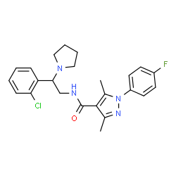 ChemSpider 2D Image | N-[2-(2-Chlorophenyl)-2-(1-pyrrolidinyl)ethyl]-1-(4-fluorophenyl)-3,5-dimethyl-1H-pyrazole-4-carboxamide | C24H26ClFN4O