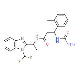ChemSpider 2D Image | 3-(Carbamoylamino)-N-{1-[1-(difluoromethyl)-1H-benzimidazol-2-yl]ethyl}-3-(2-methylphenyl)propanamide | C21H23F2N5O2