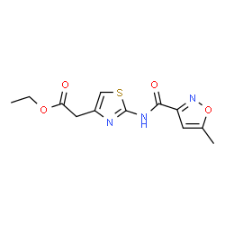 ChemSpider 2D Image | Ethyl (2-{[(5-methyl-1,2-oxazol-3-yl)carbonyl]amino}-1,3-thiazol-4-yl)acetate | C12H13N3O4S