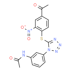 ChemSpider 2D Image | N-(3-{5-[(4-Acetyl-2-nitrophenyl)sulfanyl]-1H-tetrazol-1-yl}phenyl)acetamide | C17H14N6O4S
