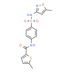 ChemSpider 2D Image | 5-Methyl-N-{4-[(5-methyl-1,2-oxazol-3-yl)sulfamoyl]phenyl}-2-thiophenecarboxamide | C16H15N3O4S2