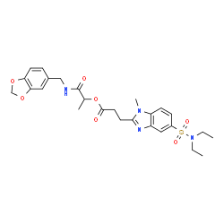 ChemSpider 2D Image | 1-[(1,3-Benzodioxol-5-ylmethyl)amino]-1-oxo-2-propanyl 3-[5-(diethylsulfamoyl)-1-methyl-1H-benzimidazol-2-yl]propanoate | C26H32N4O7S