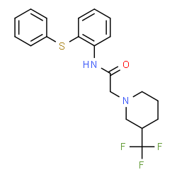 ChemSpider 2D Image | N-[2-(Phenylsulfanyl)phenyl]-2-[3-(trifluoromethyl)-1-piperidinyl]acetamide | C20H21F3N2OS