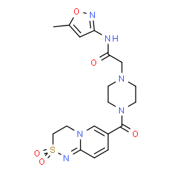 ChemSpider 2D Image | 2-{4-[(2,2-Dioxido-3,4-dihydropyrido[2,1-c][1,2,4]thiadiazin-7-yl)carbonyl]-1-piperazinyl}-N-(5-methyl-1,2-oxazol-3-yl)acetamide | C18H22N6O5S