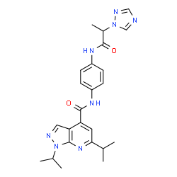 ChemSpider 2D Image | 1,6-Diisopropyl-N-(4-{[2-(1H-1,2,4-triazol-1-yl)propanoyl]amino}phenyl)-1H-pyrazolo[3,4-b]pyridine-4-carboxamide | C24H28N8O2