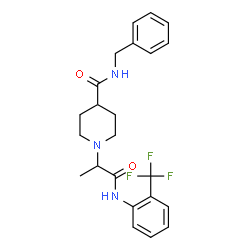 ChemSpider 2D Image | N-Benzyl-1-(1-oxo-1-{[2-(trifluoromethyl)phenyl]amino}-2-propanyl)-4-piperidinecarboxamide | C23H26F3N3O2