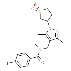 ChemSpider 2D Image | N-{[1-(1,1-Dioxidotetrahydro-3-thiophenyl)-3,5-dimethyl-1H-pyrazol-4-yl]methyl}-4-iodo-N-methylbenzamide | C18H22IN3O3S
