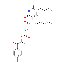ChemSpider 2D Image | 1-(4-Methylphenyl)-1-oxo-2-propanyl 4-[(6-amino-1-butyl-2,4-dioxo-1,2,3,4-tetrahydro-5-pyrimidinyl)(pentyl)amino]-4-oxobutanoate | C27H38N4O6