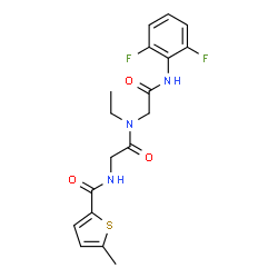 ChemSpider 2D Image | N-[(5-Methyl-2-thienyl)carbonyl]glycyl-N-(2,6-difluorophenyl)-N~2~-ethylglycinamide | C18H19F2N3O3S