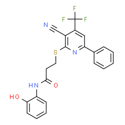 ChemSpider 2D Image | 3-{[3-Cyano-6-phenyl-4-(trifluoromethyl)-2-pyridinyl]sulfanyl}-N-(2-hydroxyphenyl)propanamide | C22H16F3N3O2S