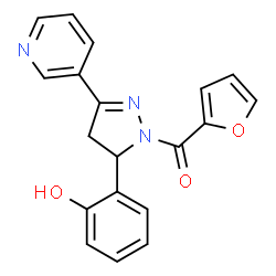ChemSpider 2D Image | 2-Furyl[5-(2-hydroxyphenyl)-3-(3-pyridinyl)-4,5-dihydro-1H-pyrazol-1-yl]methanone | C19H15N3O3