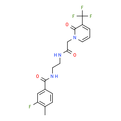 ChemSpider 2D Image | 3-Fluoro-4-methyl-N-[2-({[2-oxo-3-(trifluoromethyl)-1(2H)-pyridinyl]acetyl}amino)ethyl]benzamide | C18H17F4N3O3