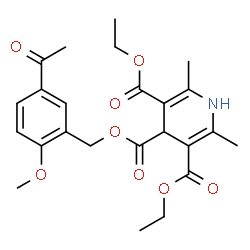 ChemSpider 2D Image | 4-(5-Acetyl-2-methoxybenzyl) 3,5-diethyl 2,6-dimethyl-1,4-dihydro-3,4,5-pyridinetricarboxylate | C24H29NO8