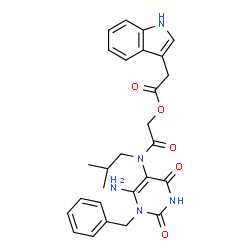 ChemSpider 2D Image | 2-[(6-Amino-1-benzyl-2,4-dioxo-1,2,3,4-tetrahydro-5-pyrimidinyl)(isobutyl)amino]-2-oxoethyl 1H-indol-3-ylacetate | C27H29N5O5
