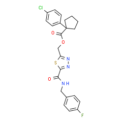 ChemSpider 2D Image | {5-[(4-Fluorobenzyl)carbamoyl]-1,3,4-thiadiazol-2-yl}methyl 1-(4-chlorophenyl)cyclopentanecarboxylate | C23H21ClFN3O3S