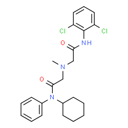 ChemSpider 2D Image | N-Cyclohexyl-2-[{2-[(2,6-dichlorophenyl)amino]-2-oxoethyl}(methyl)amino]-N-phenylacetamide | C23H27Cl2N3O2
