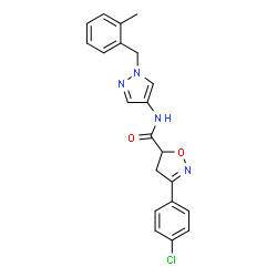 ChemSpider 2D Image | 3-(4-Chlorophenyl)-N-[1-(2-methylbenzyl)-1H-pyrazol-4-yl]-4,5-dihydro-1,2-oxazole-5-carboxamide | C21H19ClN4O2