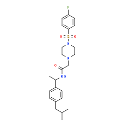 ChemSpider 2D Image | 2-{4-[(4-Fluorophenyl)sulfonyl]-1-piperazinyl}-N-[1-(4-isobutylphenyl)ethyl]acetamide | C24H32FN3O3S
