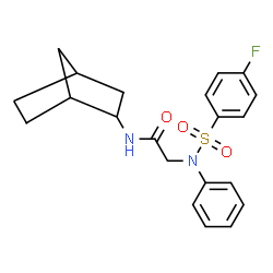 ChemSpider 2D Image | N-Bicyclo[2.2.1]hept-2-yl-N~2~-[(4-fluorophenyl)sulfonyl]-N~2~-phenylglycinamide | C21H23FN2O3S