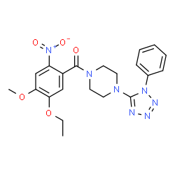 ChemSpider 2D Image | (5-Ethoxy-4-methoxy-2-nitrophenyl)[4-(1-phenyl-1H-tetrazol-5-yl)-1-piperazinyl]methanone | C21H23N7O5
