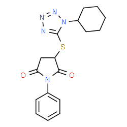 ChemSpider 2D Image | 3-[(1-Cyclohexyl-1H-tetrazol-5-yl)sulfanyl]-1-phenyl-2,5-pyrrolidinedione | C17H19N5O2S