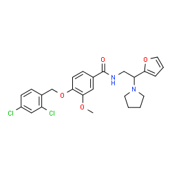ChemSpider 2D Image | 4-[(2,4-Dichlorobenzyl)oxy]-N-[2-(2-furyl)-2-(1-pyrrolidinyl)ethyl]-3-methoxybenzamide | C25H26Cl2N2O4