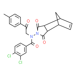 ChemSpider 2D Image | 3,4-Dichloro-N-(3,5-dioxo-4-azatricyclo[5.2.1.0~2,6~]dec-8-en-4-yl)-N-[2-(4-methylphenyl)-2-oxoethyl]benzamide | C25H20Cl2N2O4