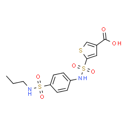 ChemSpider 2D Image | 5-{[4-(Propylsulfamoyl)phenyl]sulfamoyl}-3-thiophenecarboxylic acid | C14H16N2O6S3