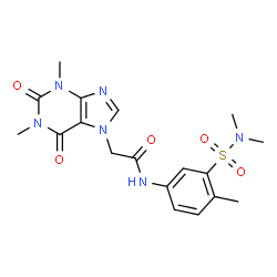 ChemSpider 2D Image | 2-(1,3-Dimethyl-2,6-dioxo-1,2,3,6-tetrahydro-7H-purin-7-yl)-N-[3-(dimethylsulfamoyl)-4-methylphenyl]acetamide | C18H22N6O5S