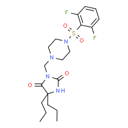 ChemSpider 2D Image | 3-({4-[(2,6-Difluorophenyl)sulfonyl]-1-piperazinyl}methyl)-5,5-dipropyl-2,4-imidazolidinedione | C20H28F2N4O4S