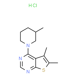 ChemSpider 2D Image | 5,6-Dimethyl-4-(3-methyl-1-piperidinyl)thieno[2,3-d]pyrimidine hydrochloride (1:1) | C14H20ClN3S