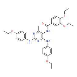 ChemSpider 2D Image | N-{2,4-Bis[(4-ethoxyphenyl)amino]-6-methyl-5-pyrimidinyl}-3,4-diethoxybenzamide | C32H37N5O5