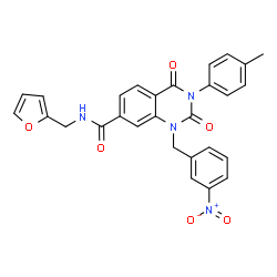 ChemSpider 2D Image | N-(2-Furylmethyl)-3-(4-methylphenyl)-1-(3-nitrobenzyl)-2,4-dioxo-1,2,3,4-tetrahydro-7-quinazolinecarboxamide | C28H22N4O6
