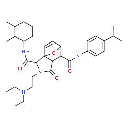 ChemSpider 2D Image | 3-[2-(Diethylamino)ethyl]-N~2~-(2,3-dimethylcyclohexyl)-N~6~-(4-isopropylphenyl)-4-oxo-10-oxa-3-azatricyclo[5.2.1.0~1,5~]dec-8-ene-2,6-dicarboxamide | C33H48N4O4