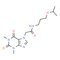 ChemSpider 2D Image | 2-(1,3-Dimethyl-2,6-dioxo-1,2,3,6-tetrahydro-7H-purin-7-yl)-N-(3-isopropoxypropyl)acetamide | C15H23N5O4