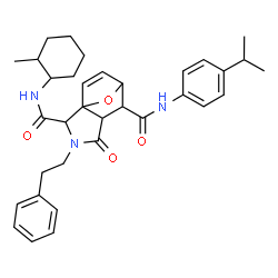ChemSpider 2D Image | N~6~-(4-Isopropylphenyl)-N~2~-(2-methylcyclohexyl)-4-oxo-3-(2-phenylethyl)-10-oxa-3-azatricyclo[5.2.1.0~1,5~]dec-8-ene-2,6-dicarboxamide | C34H41N3O4
