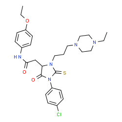 ChemSpider 2D Image | 2-{1-(4-Chlorophenyl)-3-[3-(4-ethyl-1-piperazinyl)propyl]-5-oxo-2-thioxo-4-imidazolidinyl}-N-(4-ethoxyphenyl)acetamide | C28H36ClN5O3S