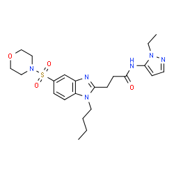 ChemSpider 2D Image | 3-[1-Butyl-5-(4-morpholinylsulfonyl)-1H-benzimidazol-2-yl]-N-(1-ethyl-1H-pyrazol-5-yl)propanamide | C23H32N6O4S