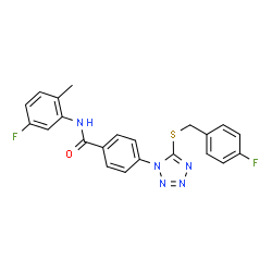 ChemSpider 2D Image | 4-{5-[(4-Fluorobenzyl)sulfanyl]-1H-tetrazol-1-yl}-N-(5-fluoro-2-methylphenyl)benzamide | C22H17F2N5OS