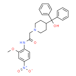 ChemSpider 2D Image | 2-{4-[Hydroxy(diphenyl)methyl]-1-piperidinyl}-N-(2-methoxy-4-nitrophenyl)acetamide | C27H29N3O5