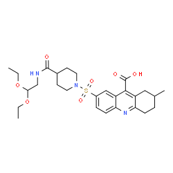 ChemSpider 2D Image | 7-({4-[(2,2-Diethoxyethyl)carbamoyl]-1-piperidinyl}sulfonyl)-2-methyl-1,2,3,4-tetrahydro-9-acridinecarboxylic acid | C27H37N3O7S